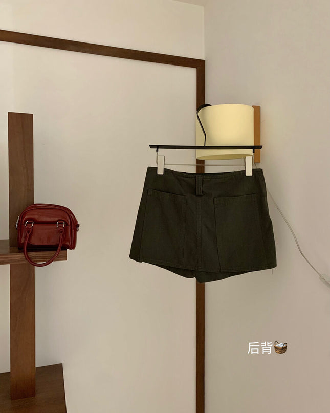 WGWE Low-Waist Sexy Bodycon A-Line Skort with Anti-Exposure Design