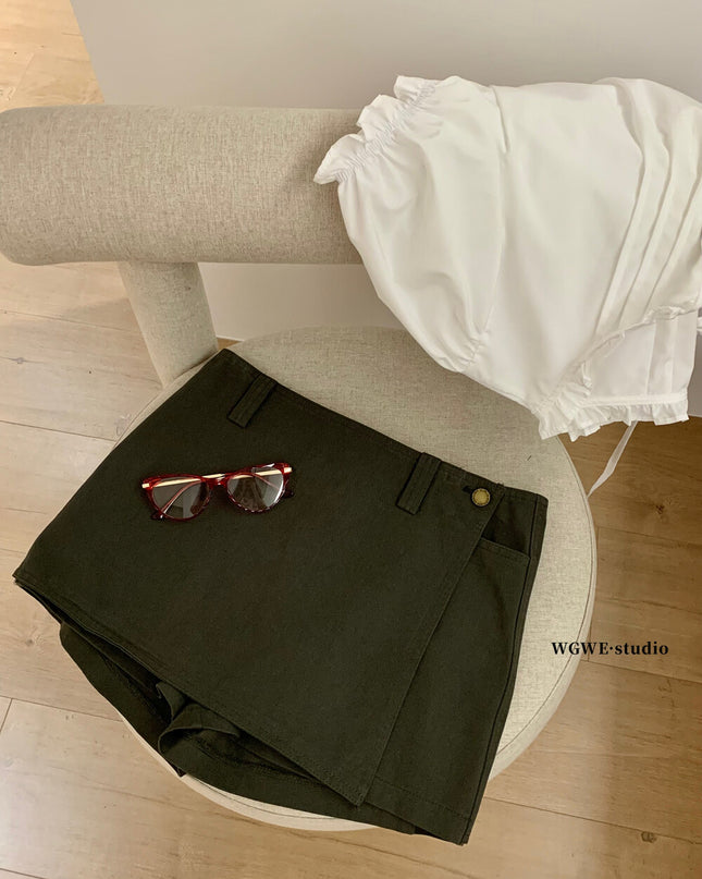 WGWE Low-Waist Sexy Bodycon A-Line Skort with Anti-Exposure Design