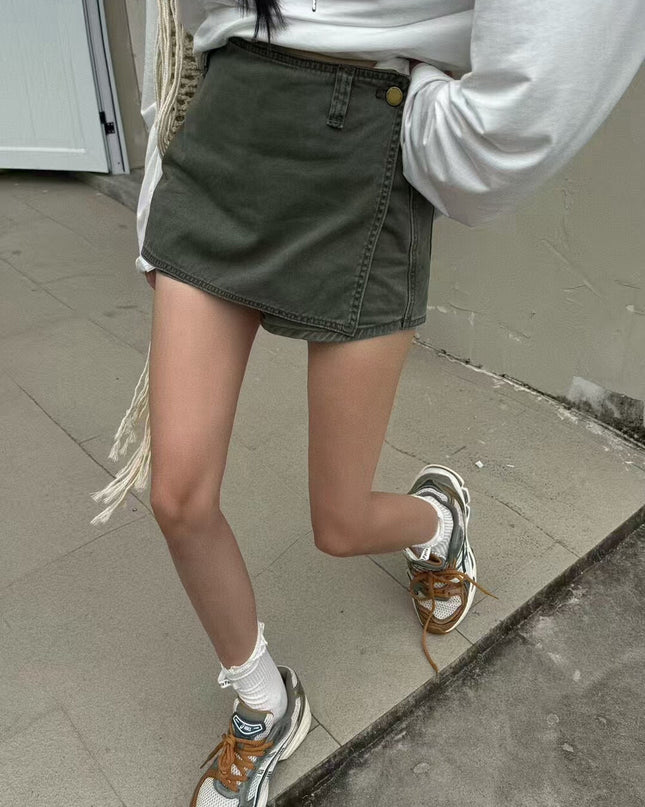 WGWE Low-Waist Sexy Bodycon A-Line Skort with Anti-Exposure Design