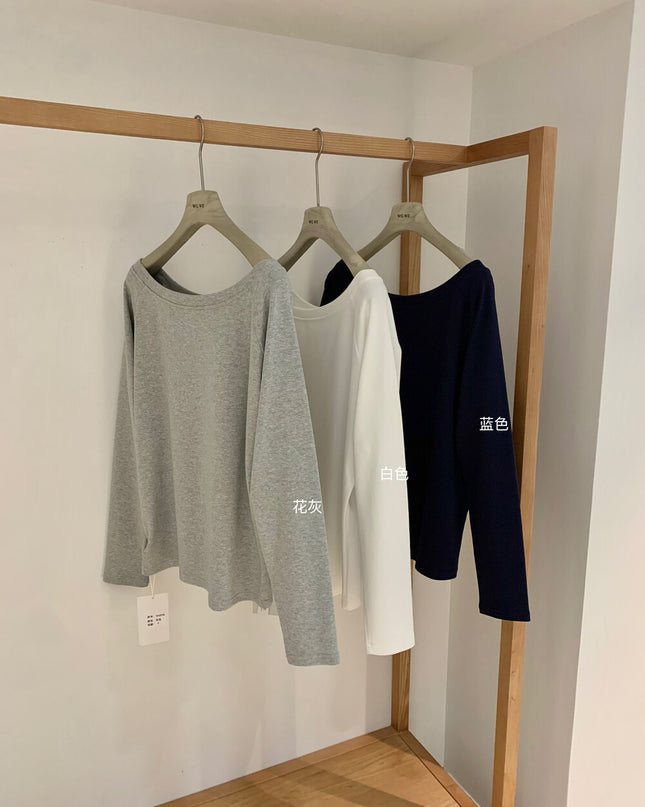 WGWE Off-Shoulder Slouchy Loose Long Sleeve Tee