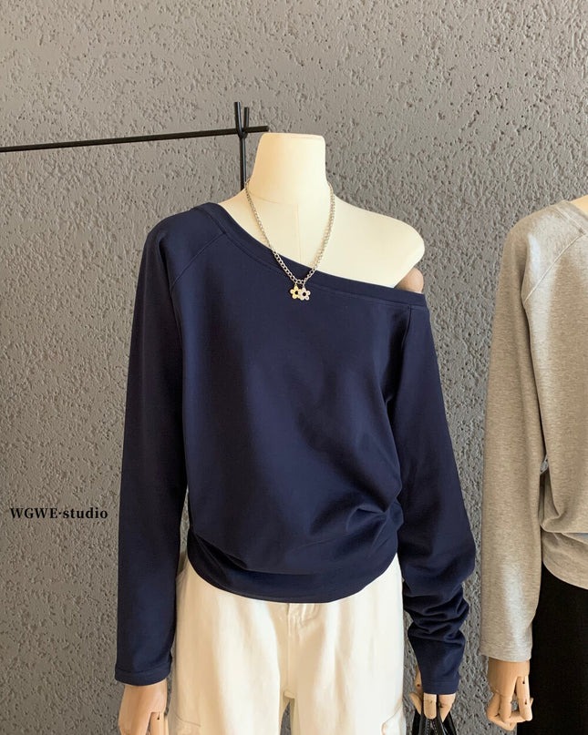 WGWE Off-Shoulder Slouchy Loose Long Sleeve Tee