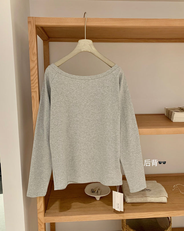 WGWE Off-Shoulder Slouchy Loose Long Sleeve Tee