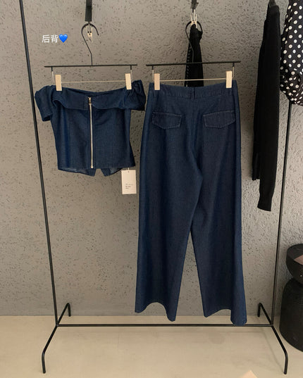 WGWE Minimalist Luxe Off-Shoulder Top + Relaxed Wide-Leg Pants Set