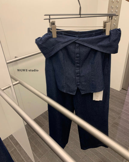 WGWE Minimalist Luxe Off-Shoulder Top + Relaxed Wide-Leg Pants Set