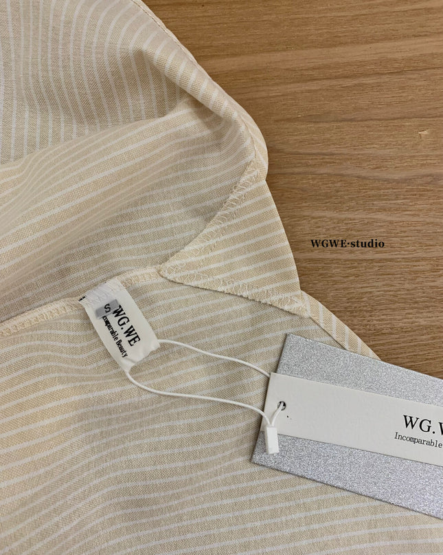 WGWE Striped Button-Up Shirt + Elastic Waist Casual Shorts Set