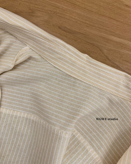 WGWE Striped Button-Up Shirt + Elastic Waist Casual Shorts Set