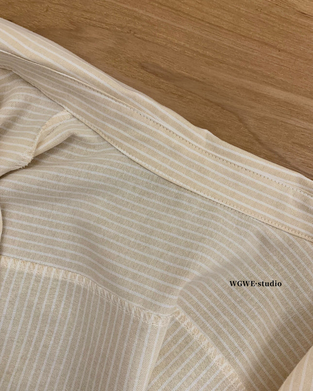 WGWE Striped Button-Up Shirt + Elastic Waist Casual Shorts Set