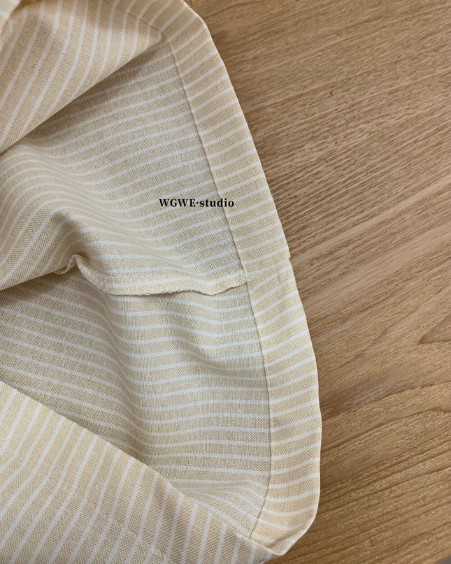WGWE Striped Button-Up Shirt + Elastic Waist Casual Shorts Set