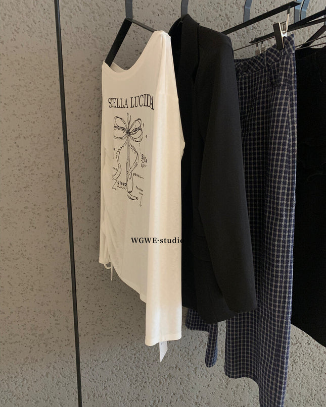 WGWE White One-Shoulder Long Sleeve Tee