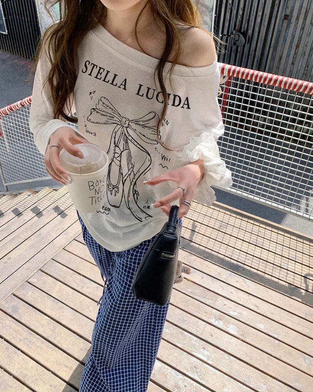 WGWE White One-Shoulder Long Sleeve Tee