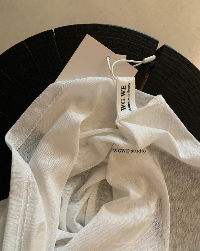 WGWE White One-Shoulder Long Sleeve Tee