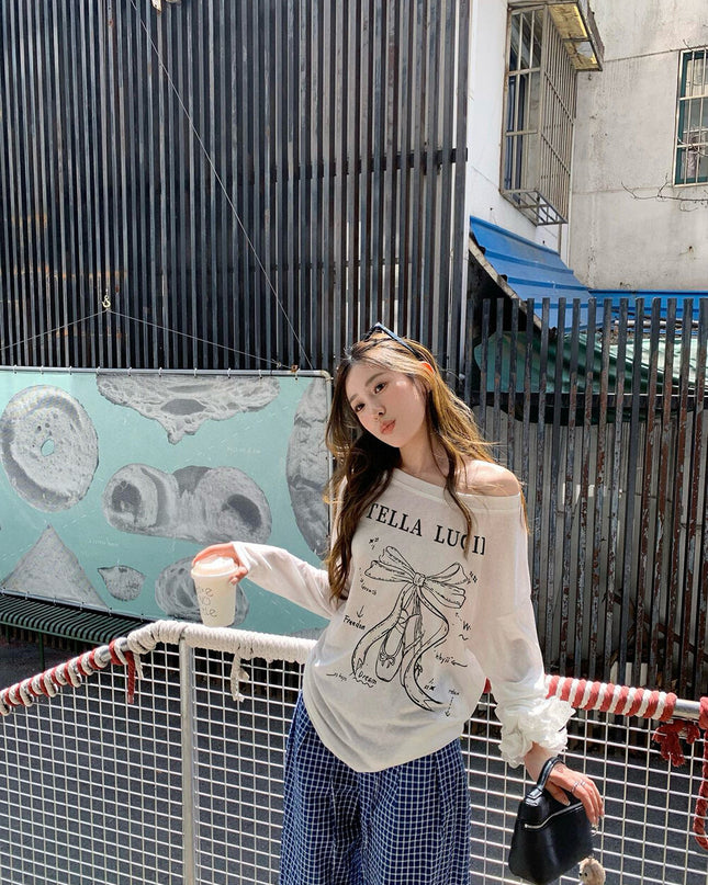 WGWE White One-Shoulder Long Sleeve Tee