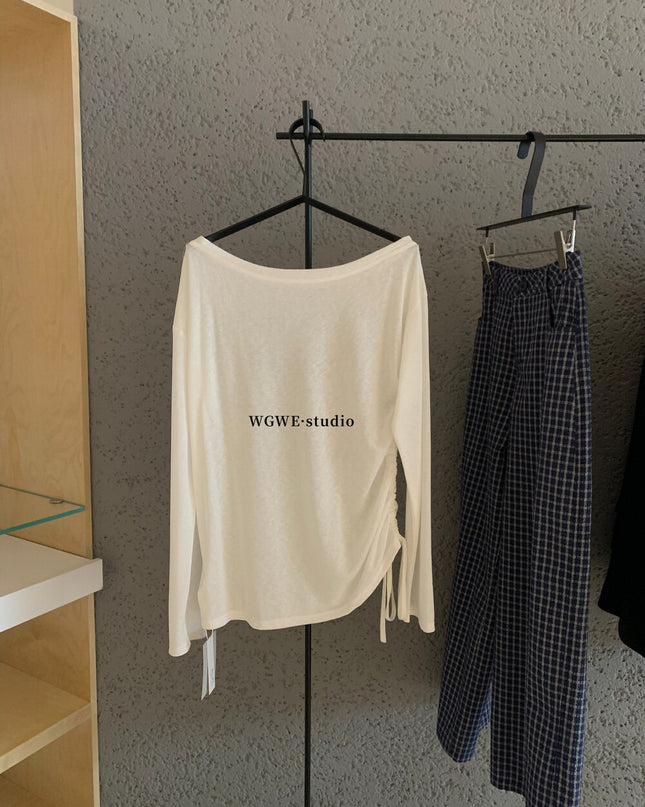 WGWE White One-Shoulder Long Sleeve Tee