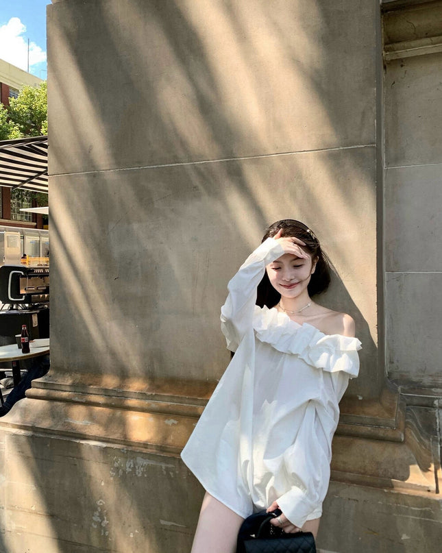 WGWE Off-Shoulder Lantern Sleeve Blouse