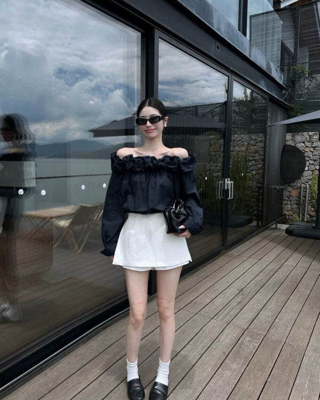 WGWE Off-Shoulder Lantern Sleeve Blouse