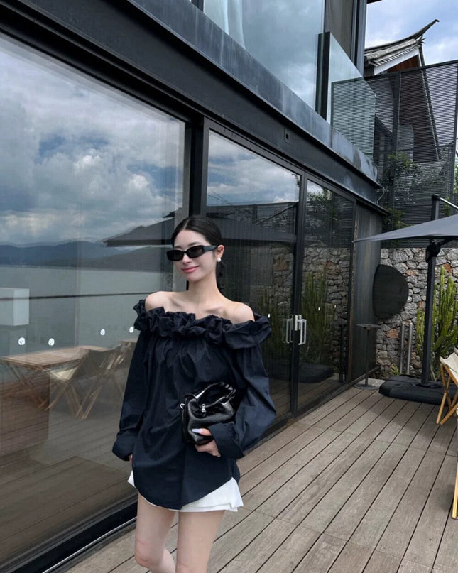 WGWE Off-Shoulder Lantern Sleeve Blouse