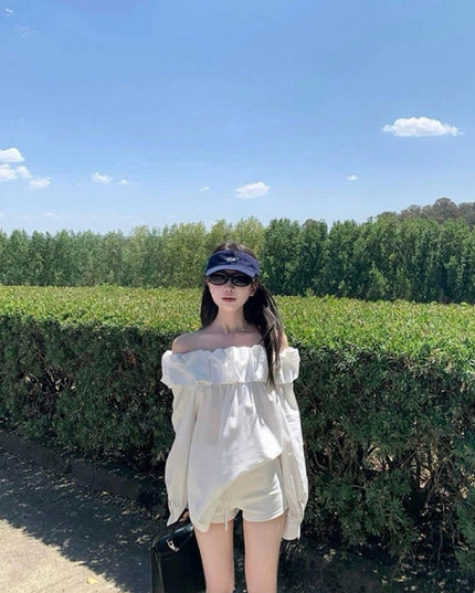 WGWE Off-Shoulder Lantern Sleeve Blouse