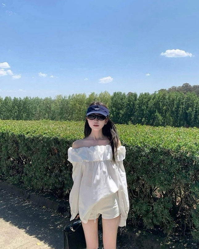 WGWE Off-Shoulder Lantern Sleeve Blouse