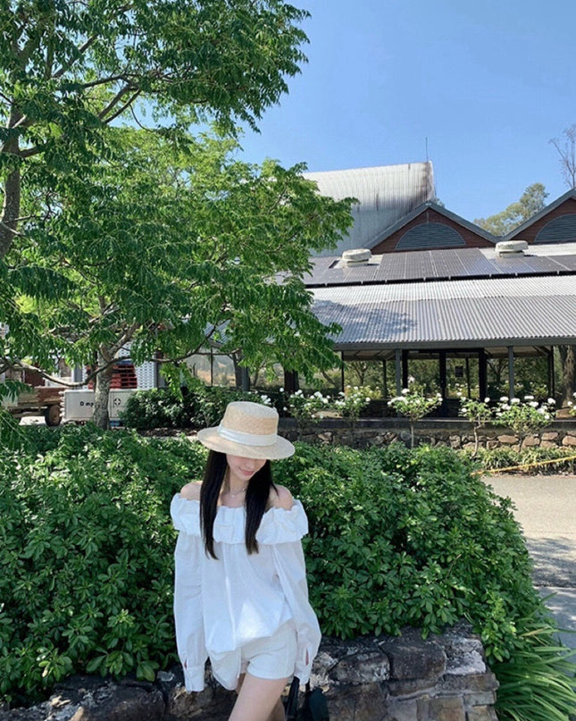 WGWE Off-Shoulder Lantern Sleeve Blouse