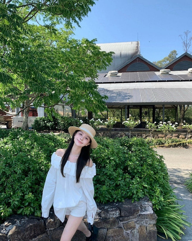 WGWE Off-Shoulder Lantern Sleeve Blouse