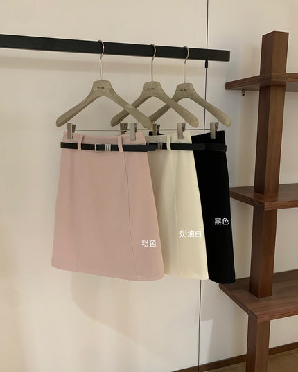 WGWE High-Waist Commuter Preppy Suit A-Line Skirt