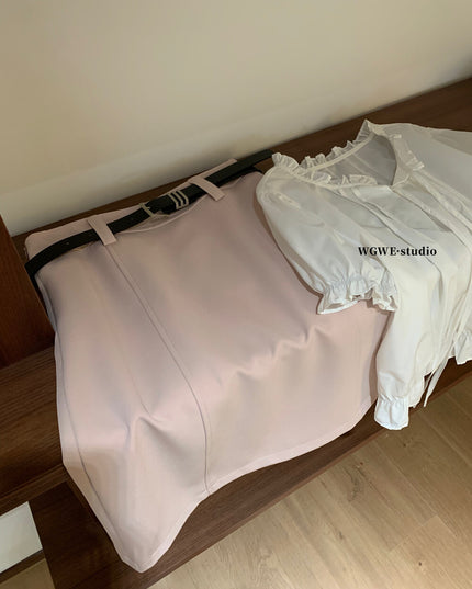 WGWE High-Waist Commuter Preppy Suit A-Line Skirt