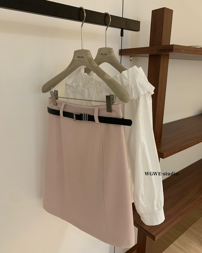 WGWE High-Waist Commuter Preppy Suit A-Line Skirt