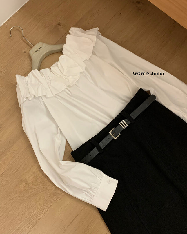 WGWE High-Waist Commuter Preppy Suit A-Line Skirt