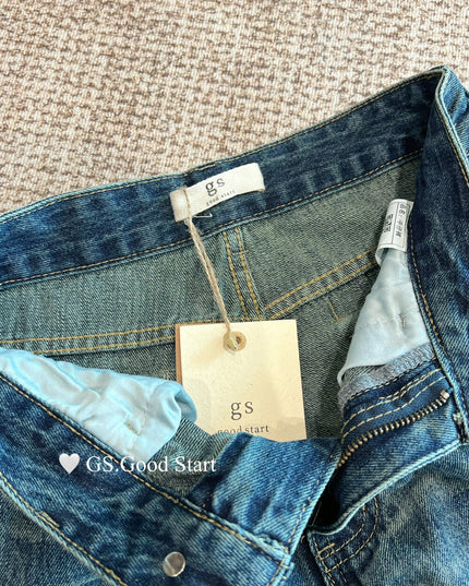 GS.GOOD START Retro Cat-Scratch Wash Straight-Leg Jeans