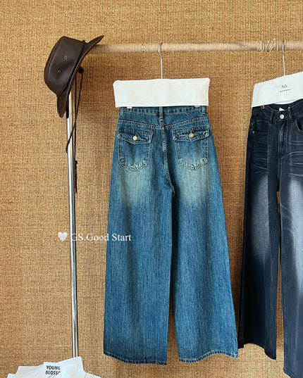 GS.GOOD START Retro Cat-Scratch Wash Straight-Leg Jeans