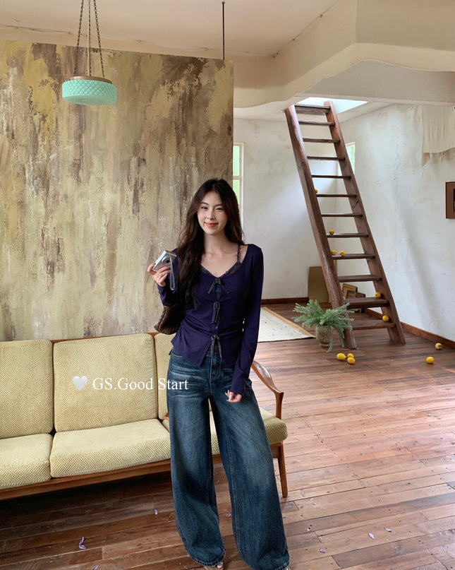 GS.GOOD START Retro Cat-Scratch Wash Straight-Leg Jeans