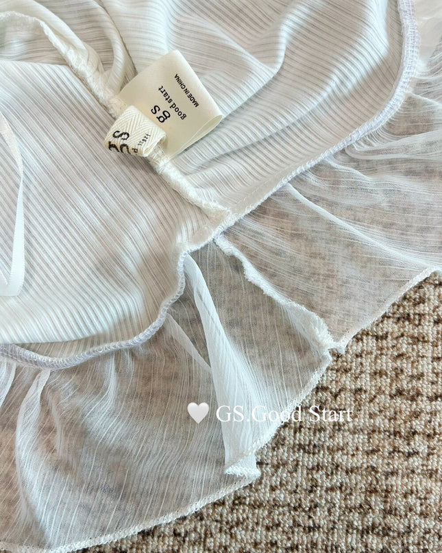 GS.GOOD START Mesh Panel Tube Top + Cardigan Set