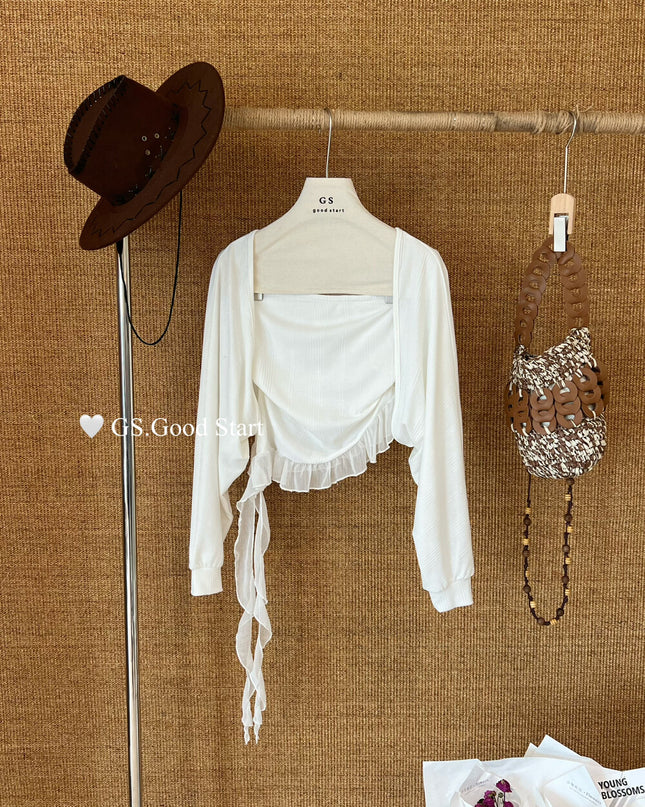 GS.GOOD START Mesh Panel Tube Top + Cardigan Set