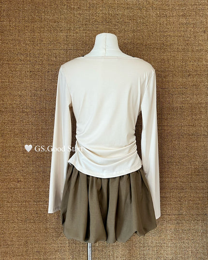 GS.GOOD START Contrast Bow Faux Two-Piece Top