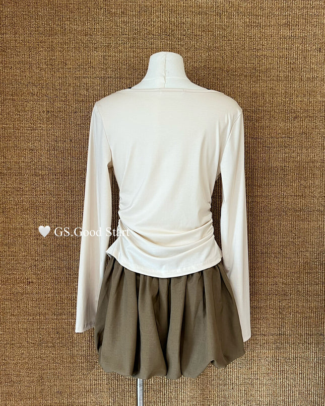 GS.GOOD START Contrast Bow Faux Two-Piece Top