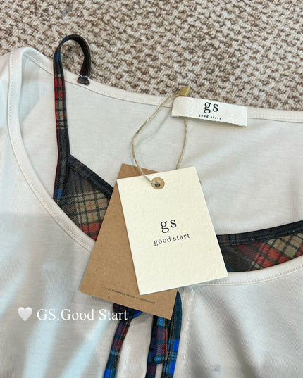 GS.GOOD START Contrast Bow Faux Two-Piece Top