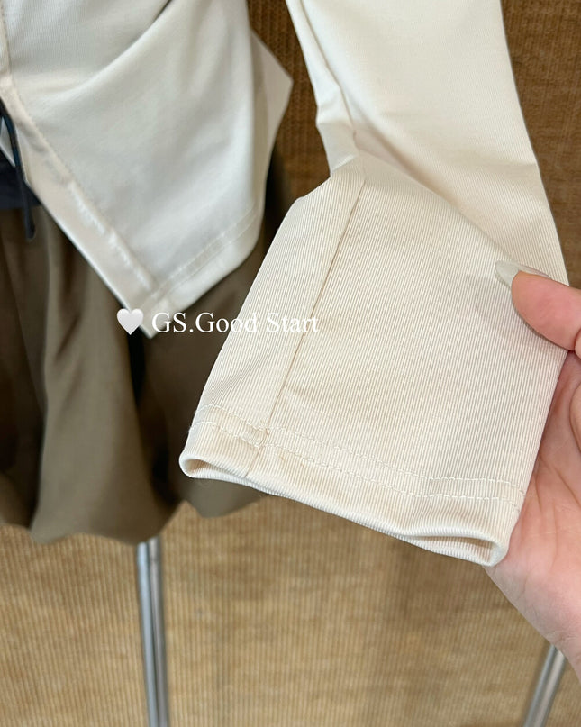 GS.GOOD START Contrast Bow Faux Two-Piece Top