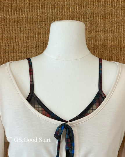 GS.GOOD START Contrast Bow Faux Two-Piece Top