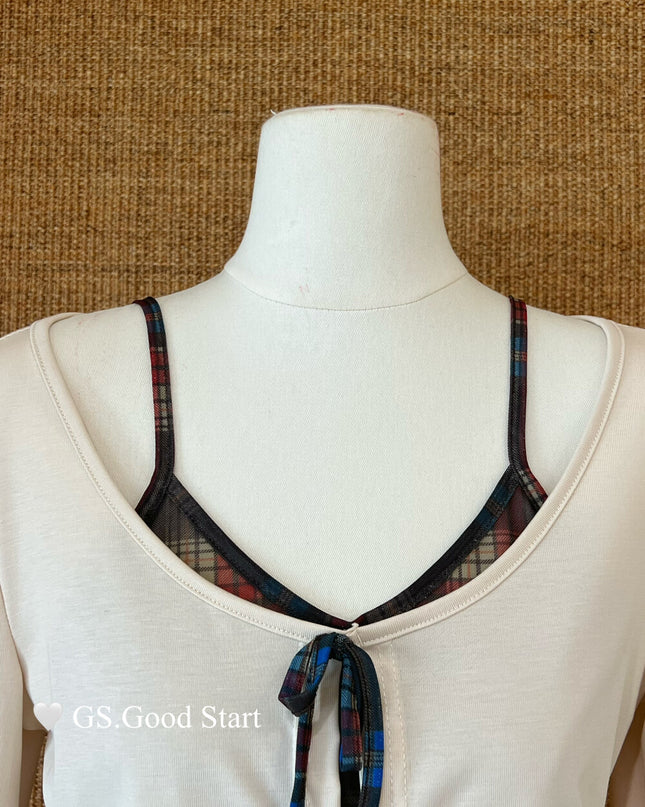 GS.GOOD START Contrast Bow Faux Two-Piece Top