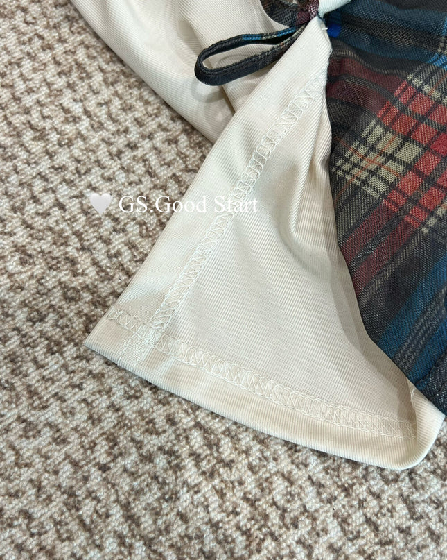 GS.GOOD START Contrast Bow Faux Two-Piece Top