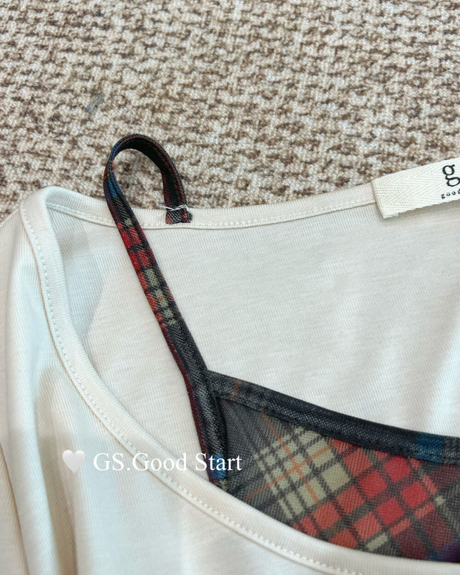 GS.GOOD START Contrast Bow Faux Two-Piece Top