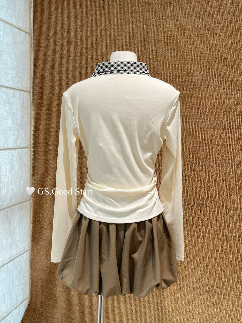 GS.GOOD START Sweet Plaid Bow Casual Top