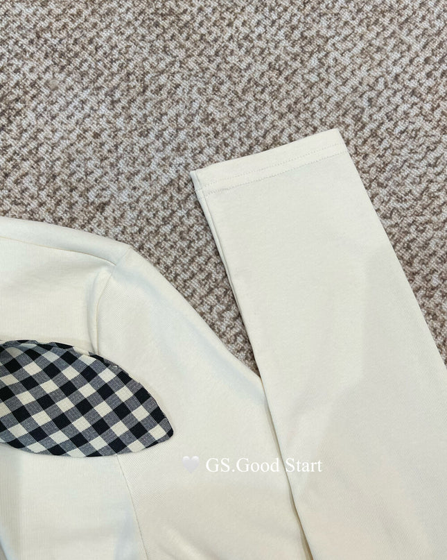 GS.GOOD START Sweet Plaid Bow Casual Top