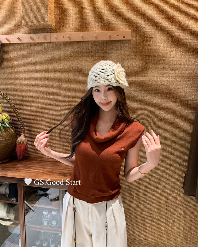 GS.GOOD START Elegant Drape-Neck Sleeveless Knit Vest