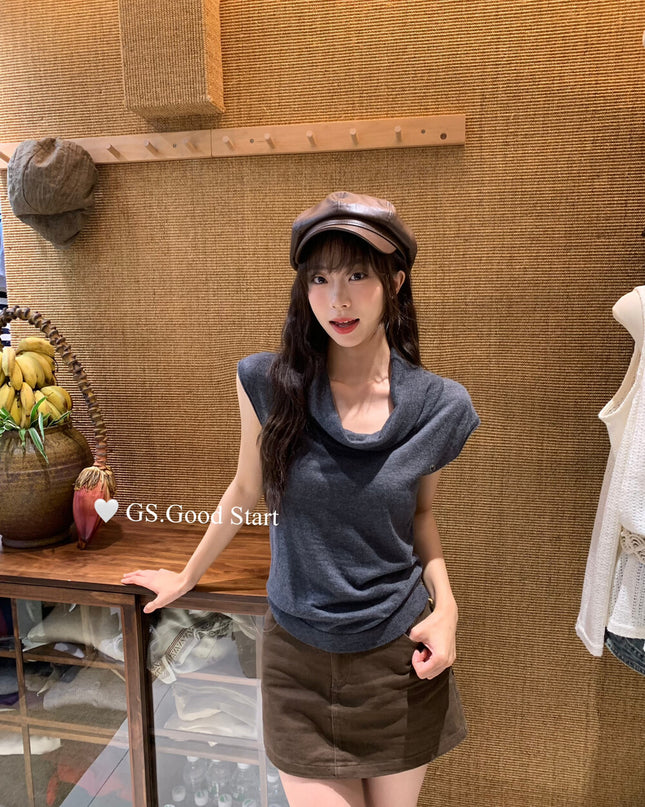 GS.GOOD START Elegant Drape-Neck Sleeveless Knit Vest