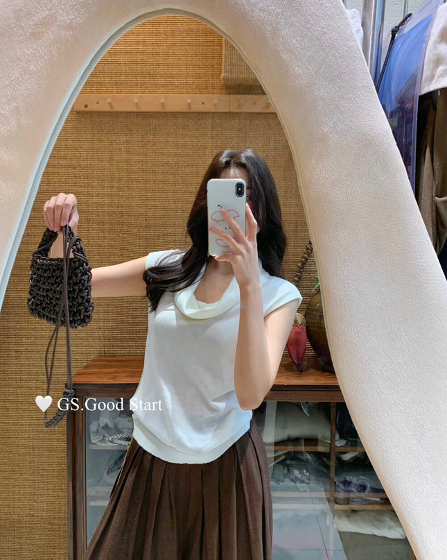GS.GOOD START Elegant Drape-Neck Sleeveless Knit Vest