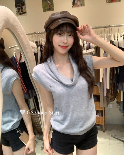 GS.GOOD START Elegant Drape-Neck Sleeveless Knit Vest