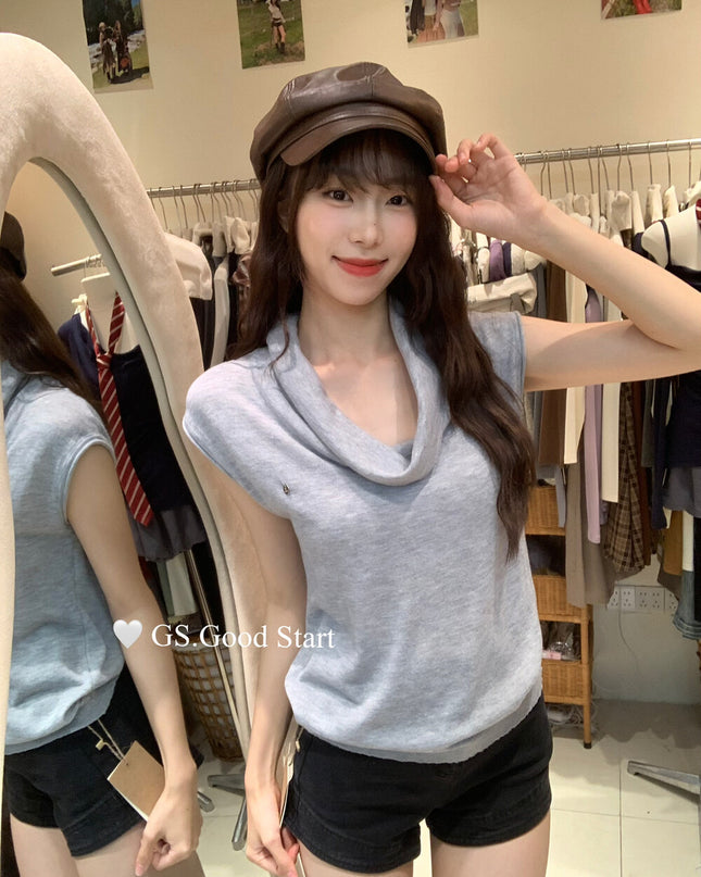 GS.GOOD START Elegant Drape-Neck Sleeveless Knit Vest