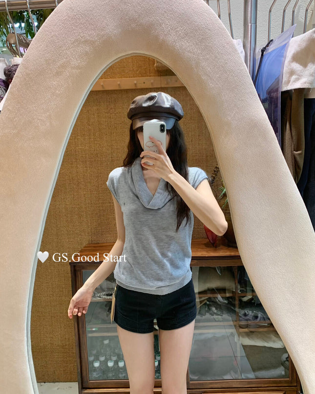 GS.GOOD START Elegant Drape-Neck Sleeveless Knit Vest