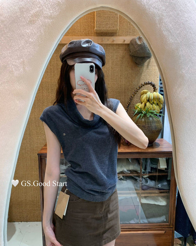 GS.GOOD START Elegant Drape-Neck Sleeveless Knit Vest
